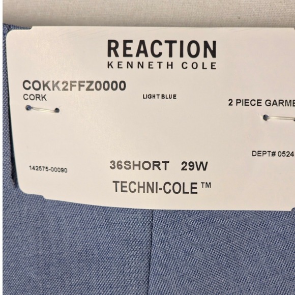 Kenneth Cole reaction 2 Piece Suit Mens 36S Pants 29W Light Blue Quiet Luxury - Picture 11 of 15